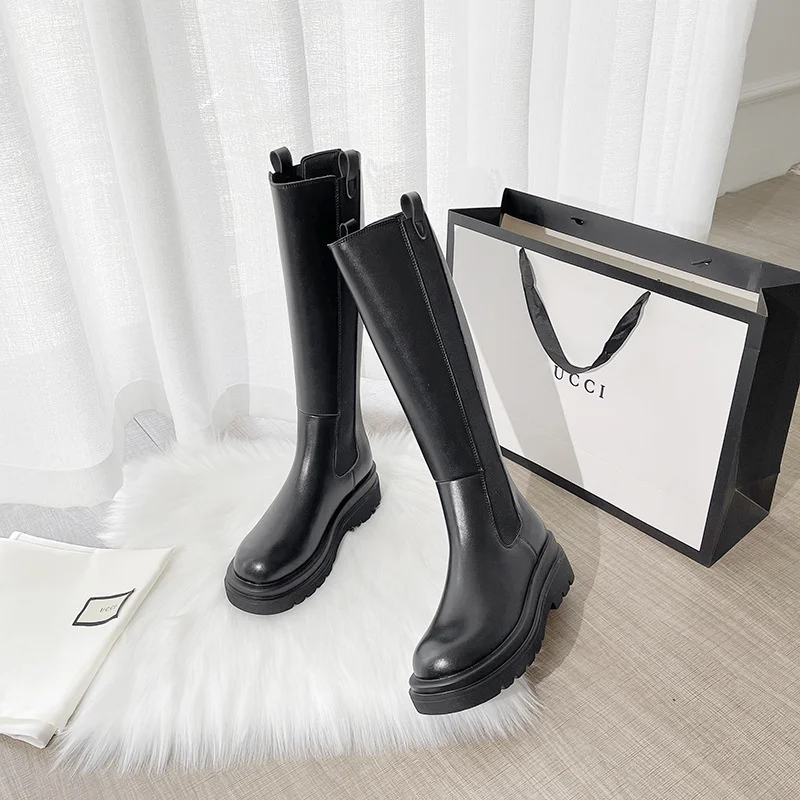 Womens Boots Autumn New Fashion Long Chunky  Boots Handsome Knee Boots Three Length Options Woman Platform Shoes
