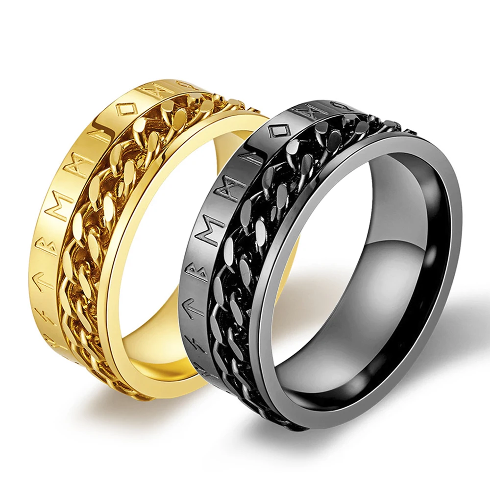 Кольцо-цепочка викингов из титановой стали вращающийся позолоченный браслет в