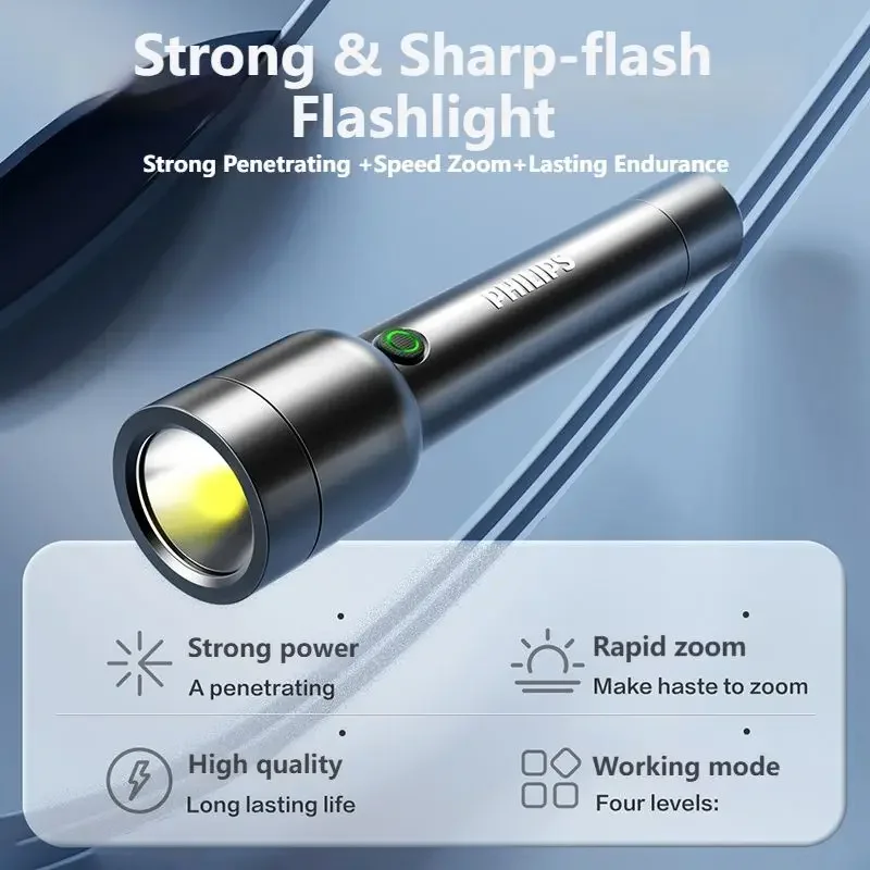 Philips SFL1236 Мощный светодиодный фонарик с 4-режимной портативной перезаряжаемой
