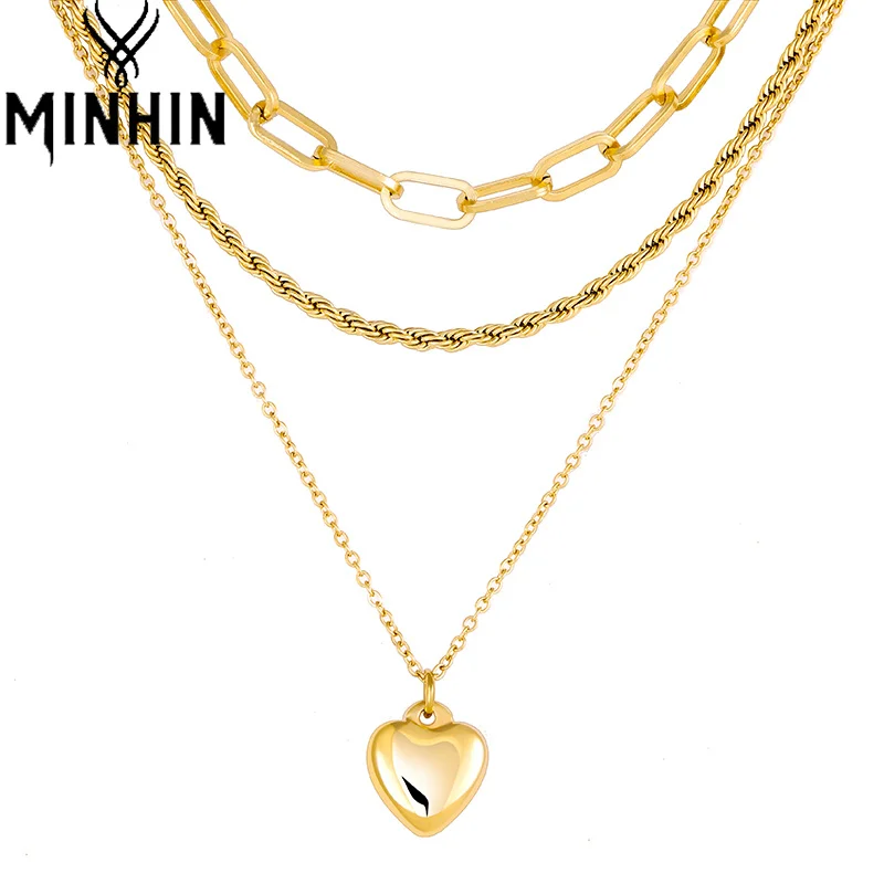 

MINHIN Layered Necklace Chain Dangle Heart Gold Color Pendant Necklaces for Women Anniversary Jewelry Gifts Twisted Choker Chain