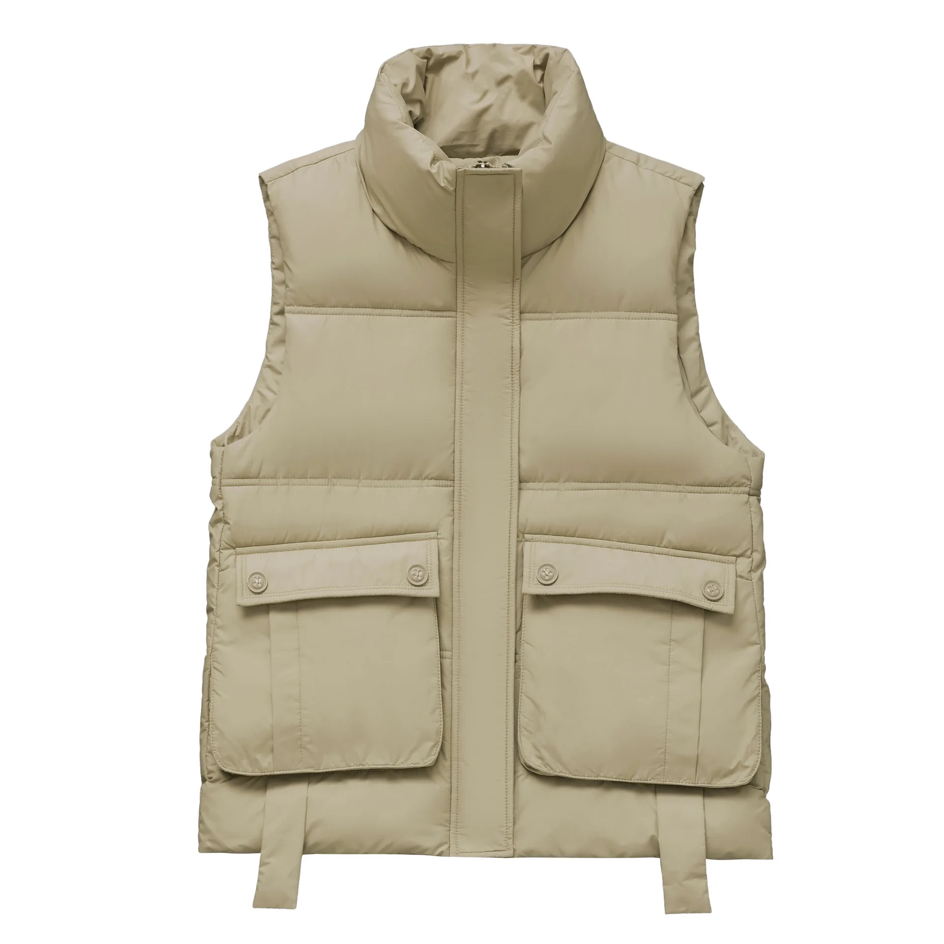 GRELLER 2023 Winter Women Vest Coat Stand Collar Big Pocket Sleeveless Thicken Warm Padded Waistcoat Female Casual Vest Jacket
