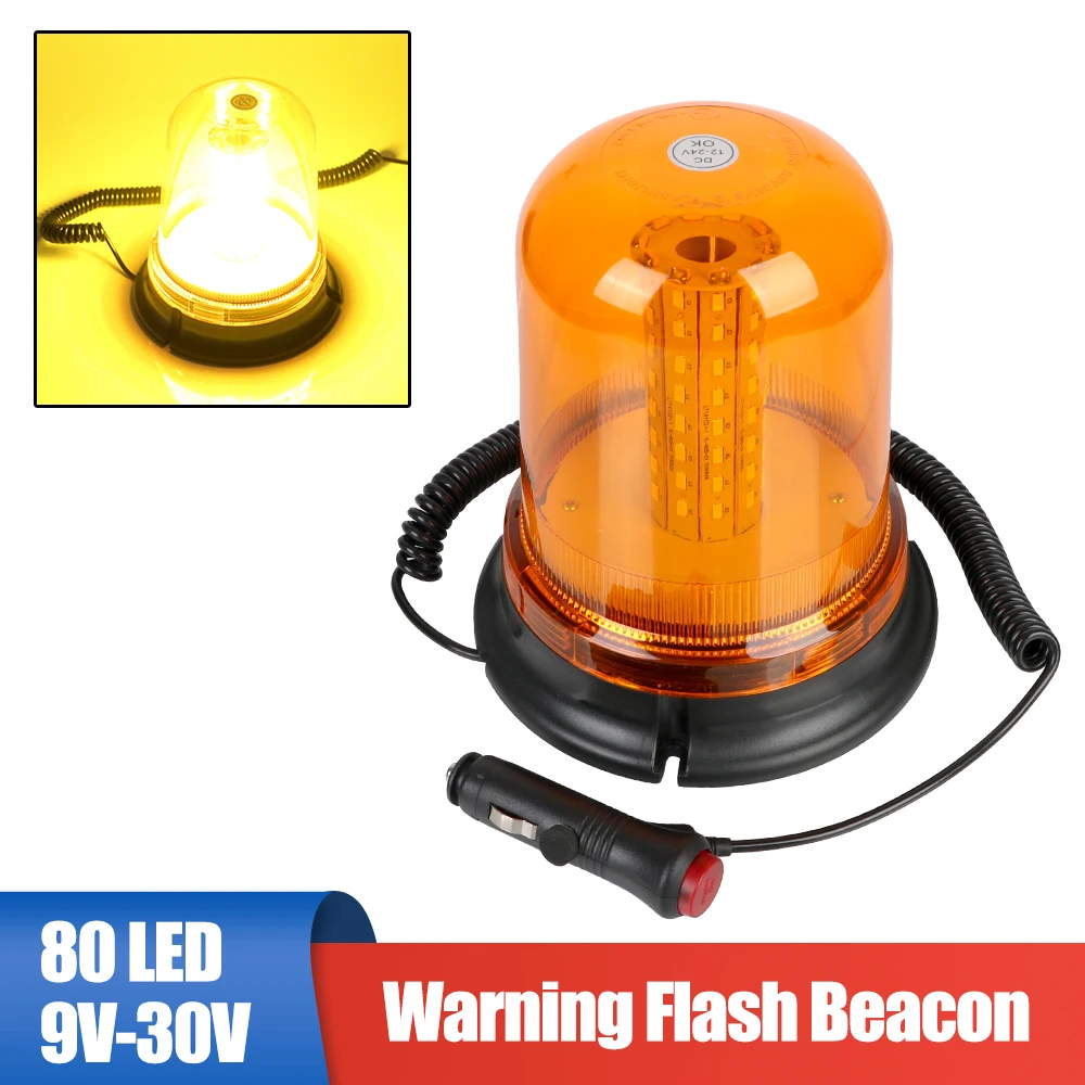 

80 LED For Car Truck Trailer DC 9V-30V Flash Beacon Car-styling Yellow Flashing Warning Light Strobe Emergency Lamp