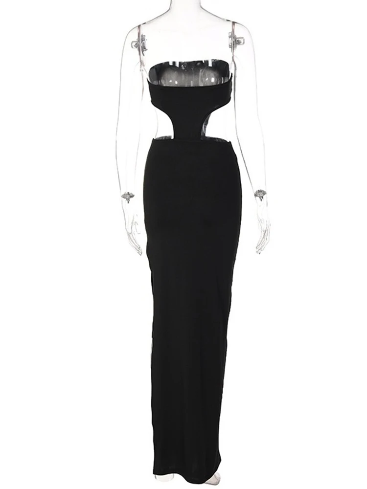 Mikydely сексуальное женское платье макси с лямкой на шее боковым вырезом черные