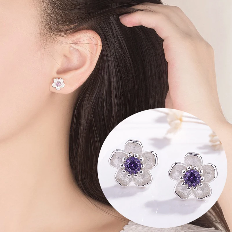 

Handmade Flower Crystal Stud Earrings Small Ear Hoops Jewelry Charm Zircon Temperament Personality For Women Multi-Color