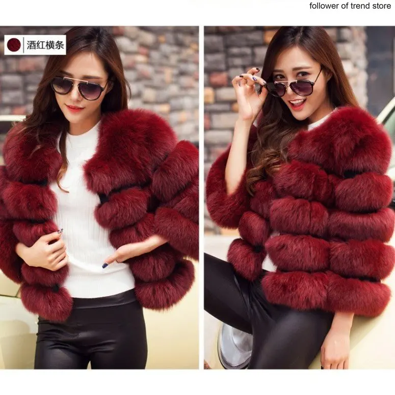 Fur Faux Fur Women's Coat Short Faux Fox Fur Stitching Casual Thick Warm Fur  Three Quarter  Fluffy Jacket Womens Fur Coats