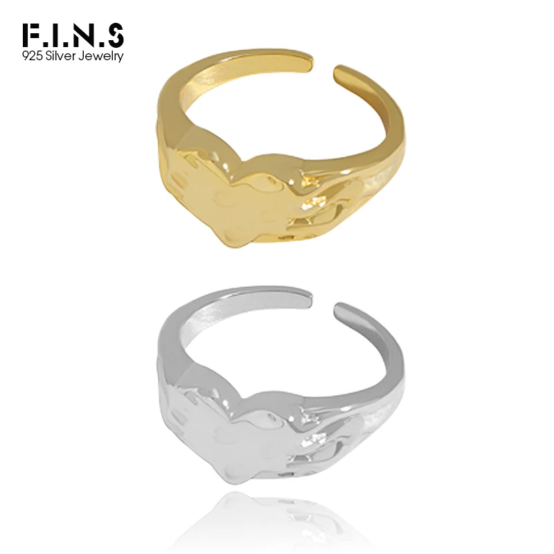 

F.I.N.S Irregular Surface Folds Love Heart S925 Sterling Silver Ring Opening Adjustable Finger Ring Punk Rock Uneven Fine Jewels