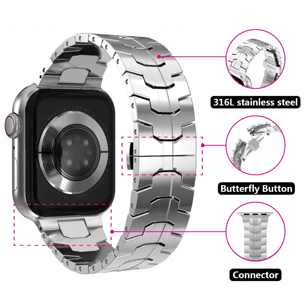Men Stainless Steel Band for Apple Watch Strap Ultra 49mm 8 7 41 45mm Luxury Link Bracelet for IWatch 6 5 4 Se 44mm Accessories