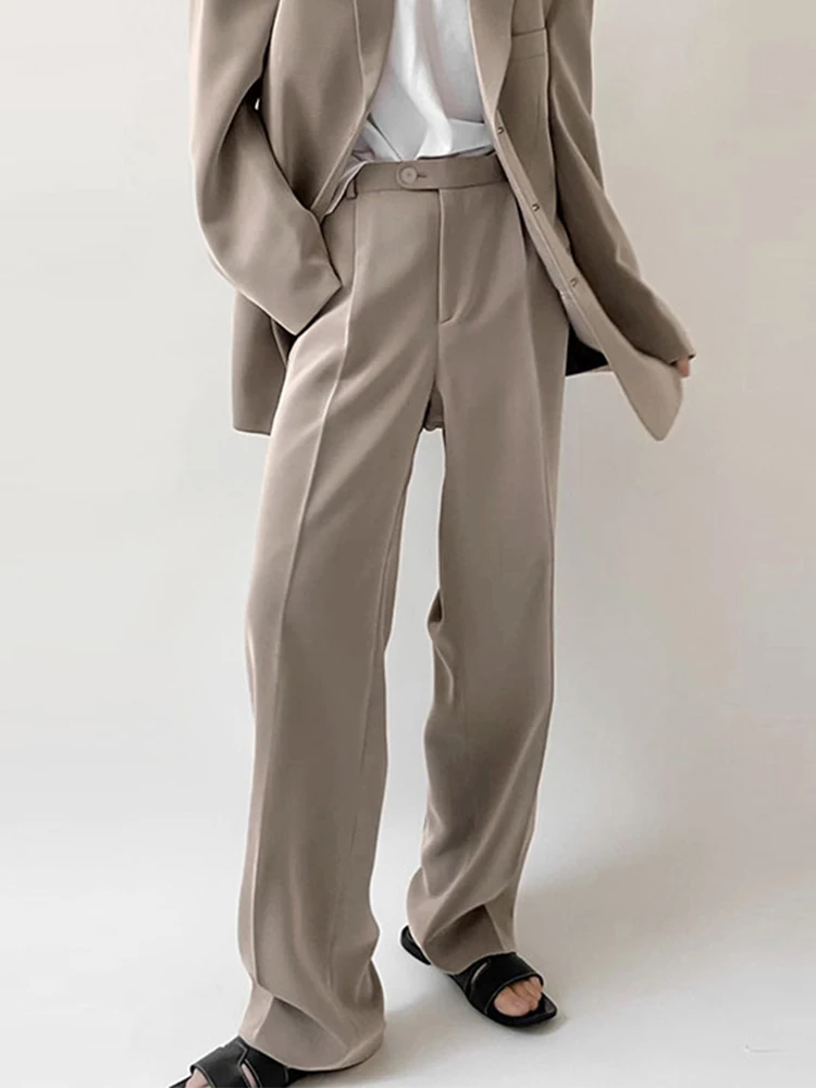

LY VAREY LIN New Spring Autumn Suit Pants Women Fashion Loose High Waist Pockets Wide Leg Pants Office Lady Solid Color Trousers