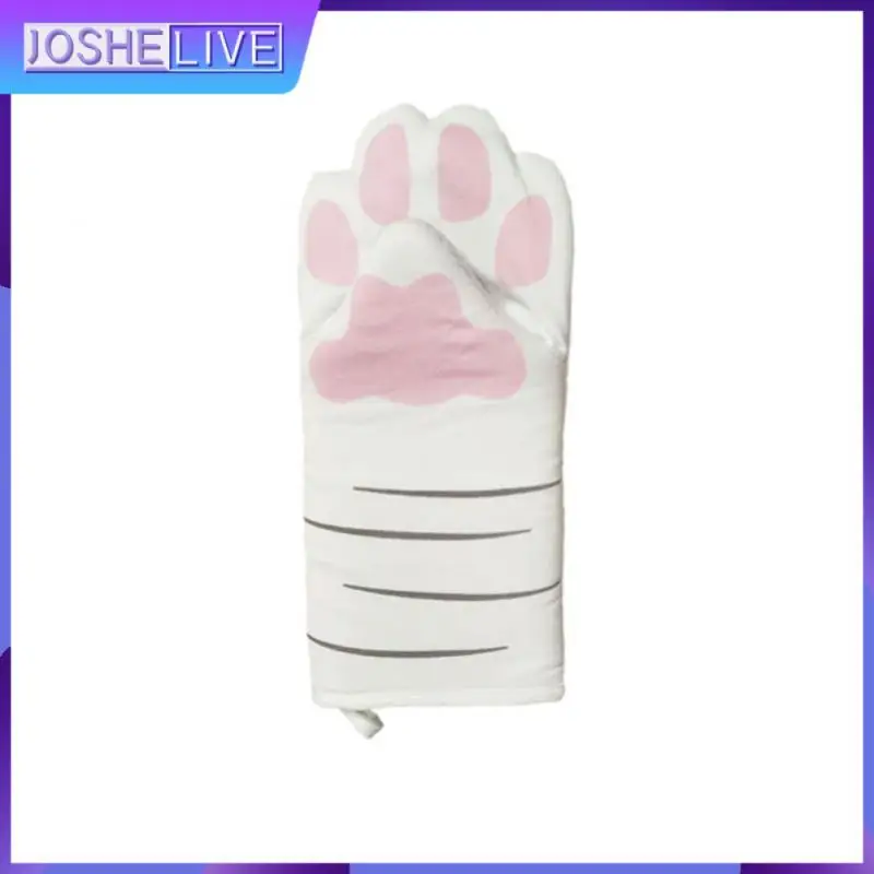 

Non-slip Kitchen Gloves Cartoon 3D Cat Paws Oven Mitts Long Cotton Baking Insulation Gloves For Oven Microwave Kitchen Utensils