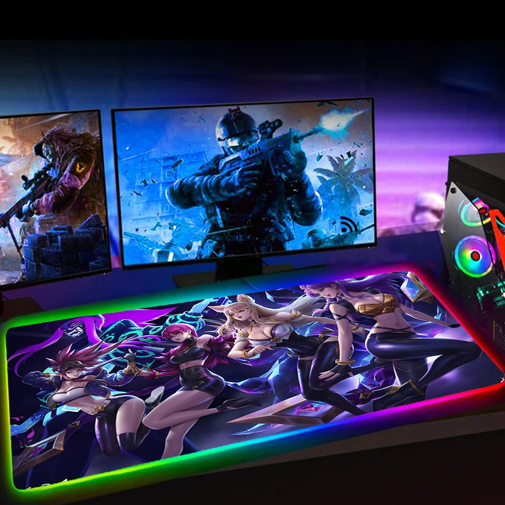 Игровой коврик для мыши RGB LOL KDA Sexy Girl XXL клавиатуры резиновый нескользящий со