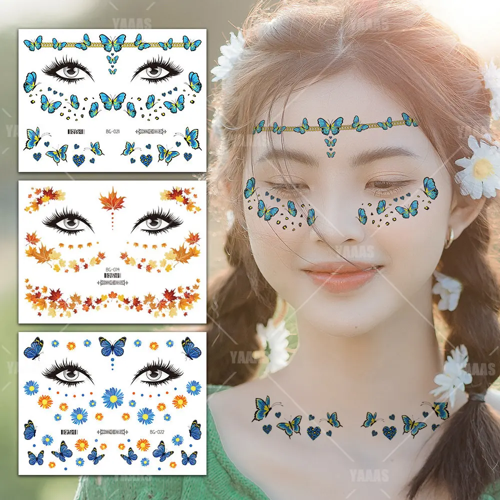 Fairy Butterfly Wings Shiny Tattoo Sticker Waterproof Eyes Face Hand Body Art Fake Tattoos Women Makeup Dance Music Festival