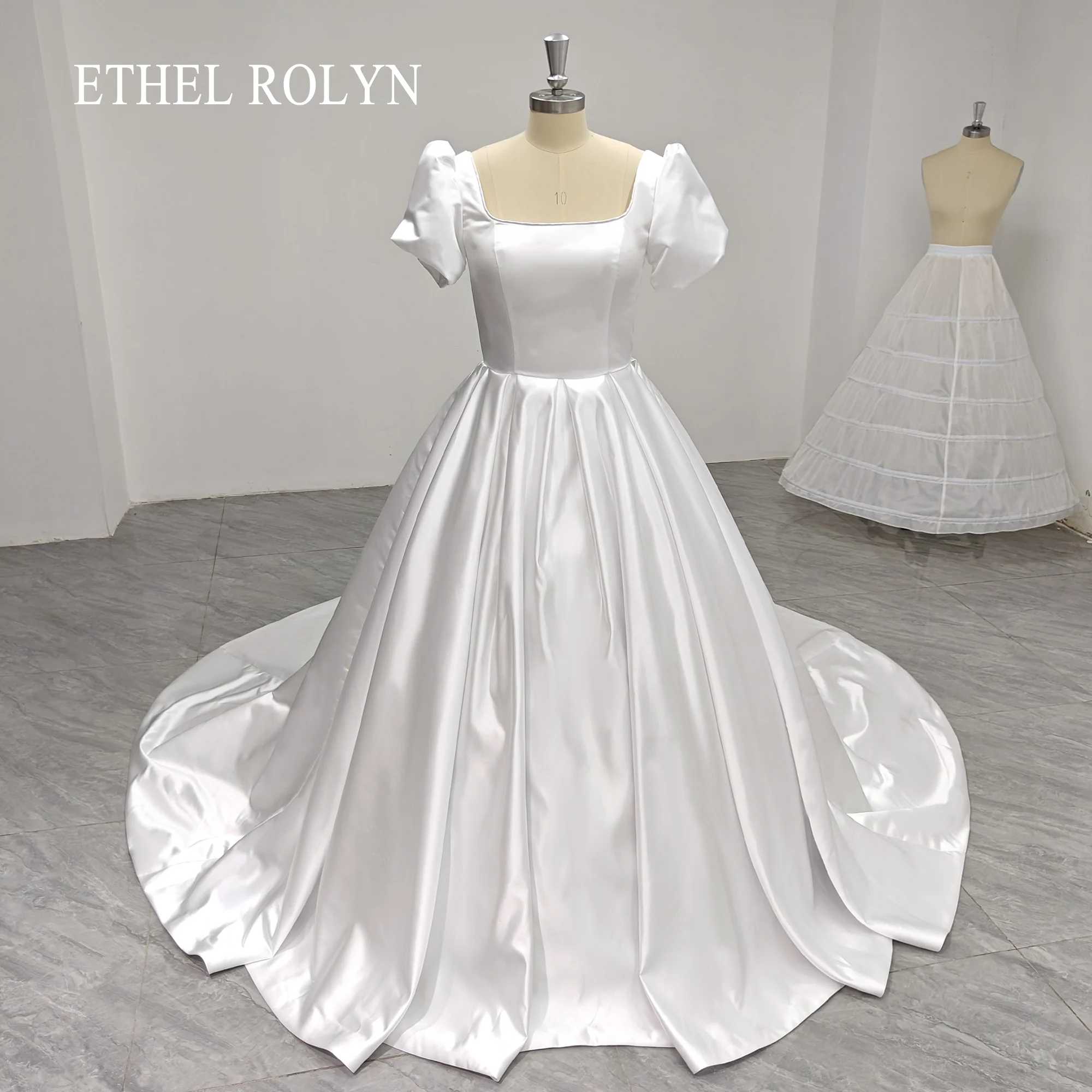 

Женское свадебное платье со складками ETHEL ROLYN, бальное платье с квадратным вырезом и пышными рукавами, со шлейфом, реальные фотографии, 2023