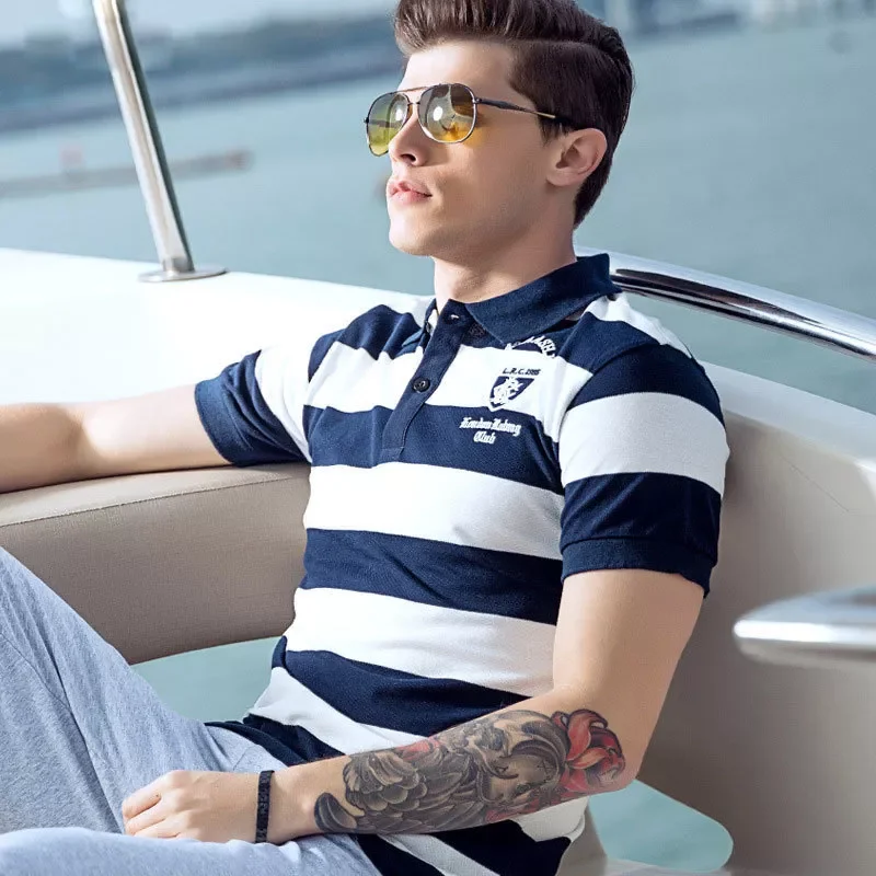 

Luulla Men Brand New 2020 Summer Luxury Breathable Casual Fashion Polo Shirts Men Embroidery Striped Polos Men 4XL Plus Size