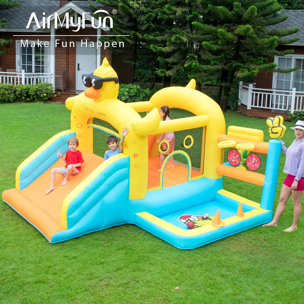 Фото Airmyfun новый дизайн надувной замок прыгающий дом утка отказов большая комбинация слайдов детский надувной отказов замок №2