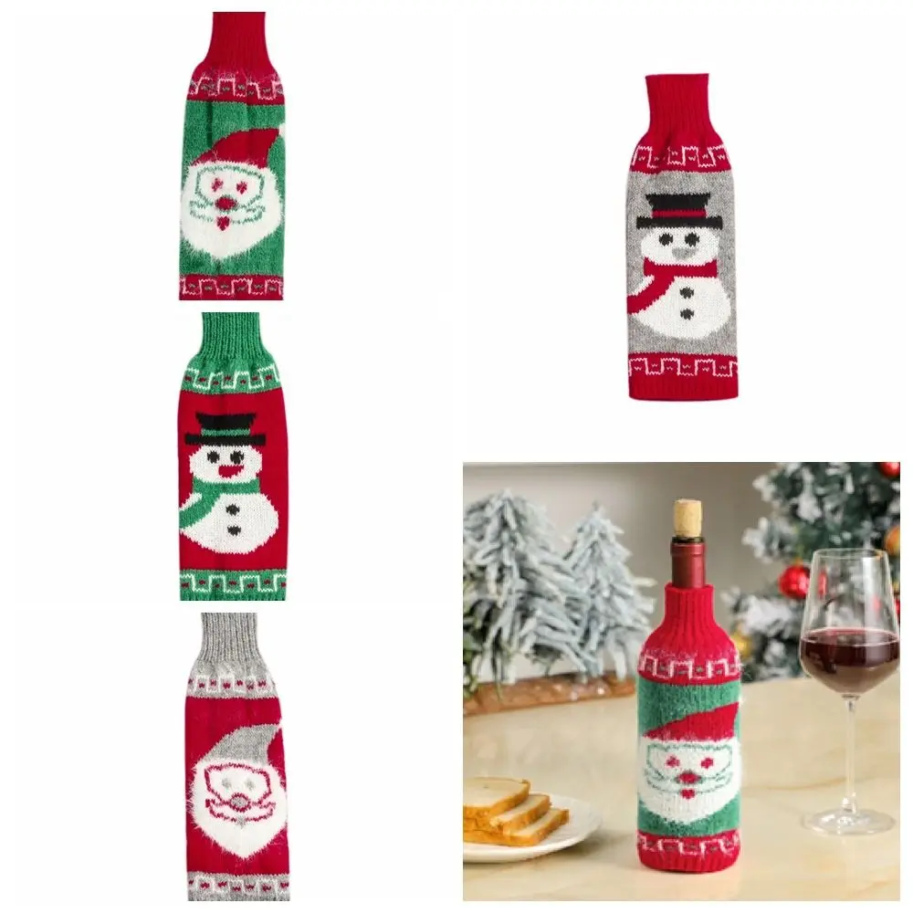 

Christmas Day Wine Bottle Bag Cover Knit Button Wine Bottle Cover Dust Cover Christmas Decoration Home Dinner Decor