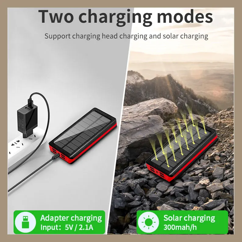 

Solar mobile power supply, 80000mah large capacity, 4 USB ports and LED lights, suitable for Xiaomi iPhone