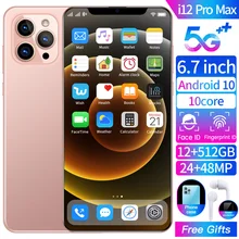 Dual SIM Cheap Unlocked Cellphone i12 Pro Max 12GB+512GB  6.7inch 3G 4G 5G Phones Android 10.0 Celular Mobilephone Smartphone