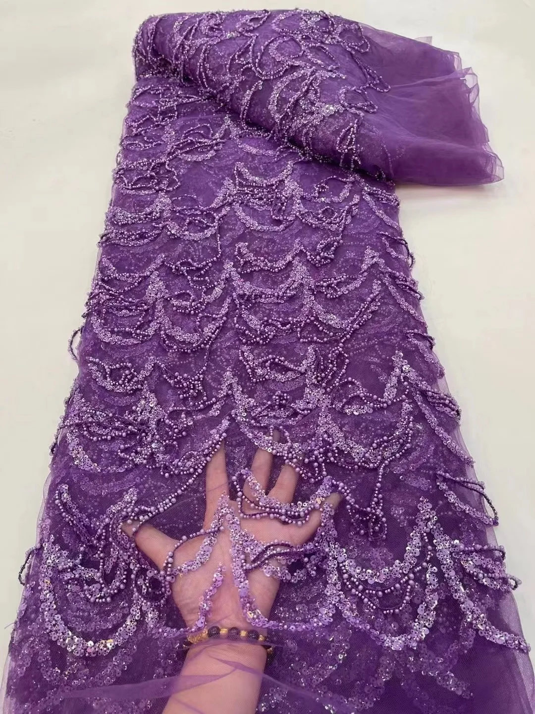 

Purple New Luxury Tube Lace Fabric Embroidery African French Mesh Lace Fabric For Nigeria Evening Dress Party Dress