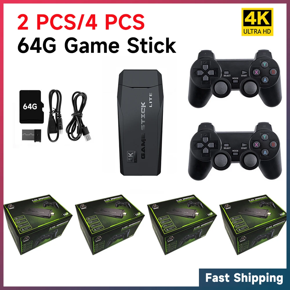 Wholesale Game Stick 4K Video Game Console 64G Retro Games Build-in 10000+ Games 2.4G Double Wireless Controller for PS1/GBA enlarge