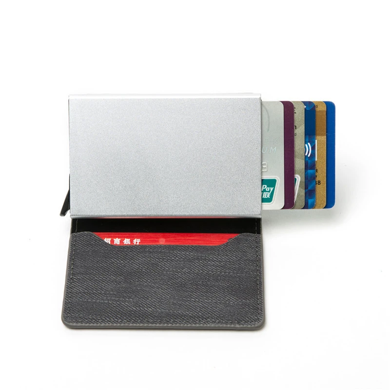 New Arrival Fashion RFID Blocking Card Holder Anti-theft Clutch Single Box Men Women Wallet Denim Business Pop-up Metal ID Case