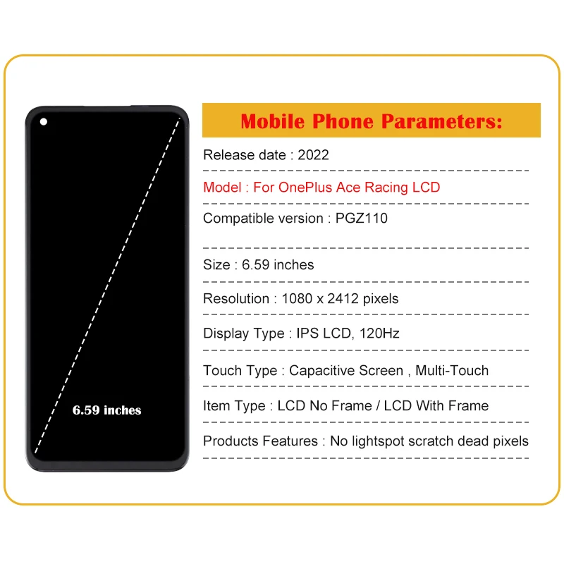 6 59 &quotоригинальный для OnePlus Ace Racing IPS ЖК-дисплей кодирующий преобразователь