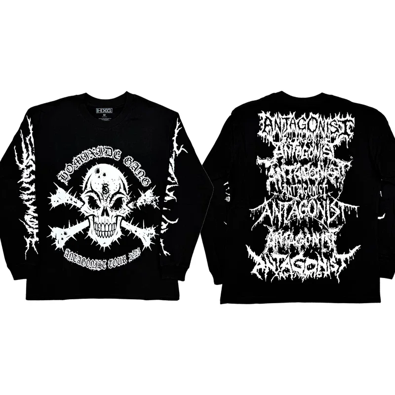 Фото Новые мужские футболки Homixide Gang ANTAGONIST 2.0 Skull merch tour, футболки в стиле хип-хоп, хлопковые футболки для скейтбординга, уличные футболки, футболки H7 №4