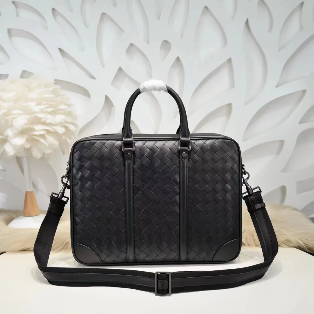 Fashion Briefcase For Men Weave Design Leather Business Original Briefcase Luxury Brand High Quality Men Office Bag