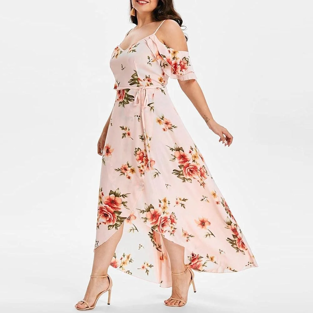 

Plus size Dresses Fashion Summer Dress Women's Floral Print Maxi V-Neck Evening Dress Short Sleeve Casual Dress Short Sleeve