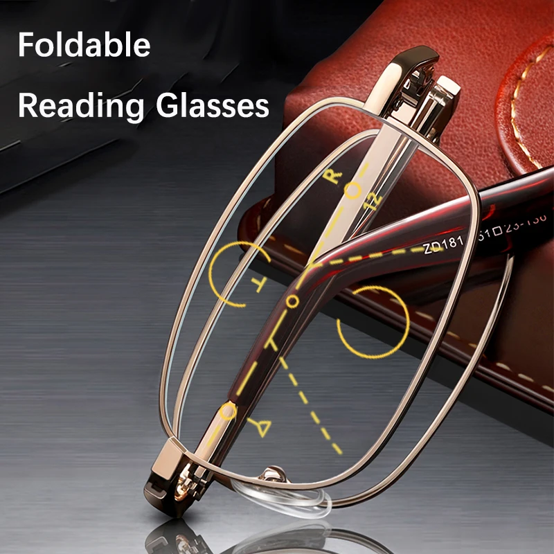 

Portable Folding Multifocal Reading Glasses Anti-Blue Ray Presbyopic Glasses Unisex High Quality Telescopic Rotation with Case