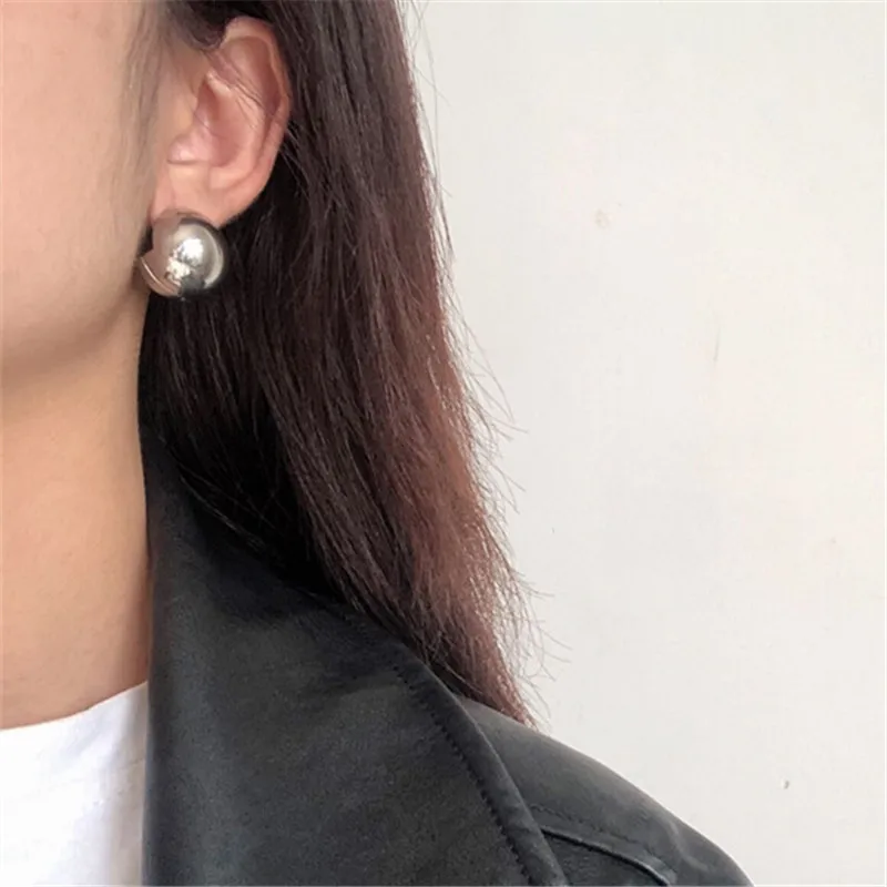

925 Sterling Silver Hiphop Round Bead Stud Earrings for Women Girls Elegant Fashion Punk Korean Jewelry eh1861