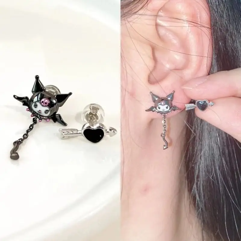 Kawaii Kuromi бриллиантовые серьги Sanrio мультфильм демон стрела серебряные для женщин