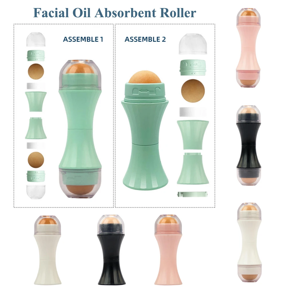 

Double Beads Facial Oil Absorbent Roller Natural Volcanic Stone Roller T-zone Oil Control Remove Reusable Face Skin Care Tool