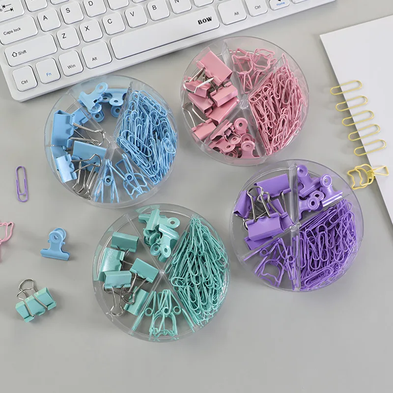 

84pcs/box Creative 4 Design Metal Paper Clip Candy Color Binder Clips For Book Multifunctional Decorative Clip School Stationery