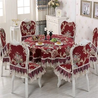 chenille table cloth european dining table cover chair cushion cover jacquard red round tablecloths wedding dinning table decor