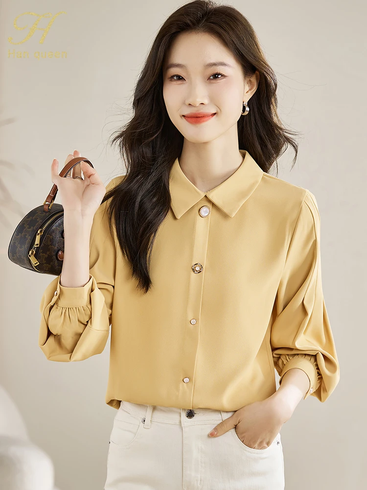 H Han Queen Элегантные блузки для женщин Простой корейский топ Повседневная блузка