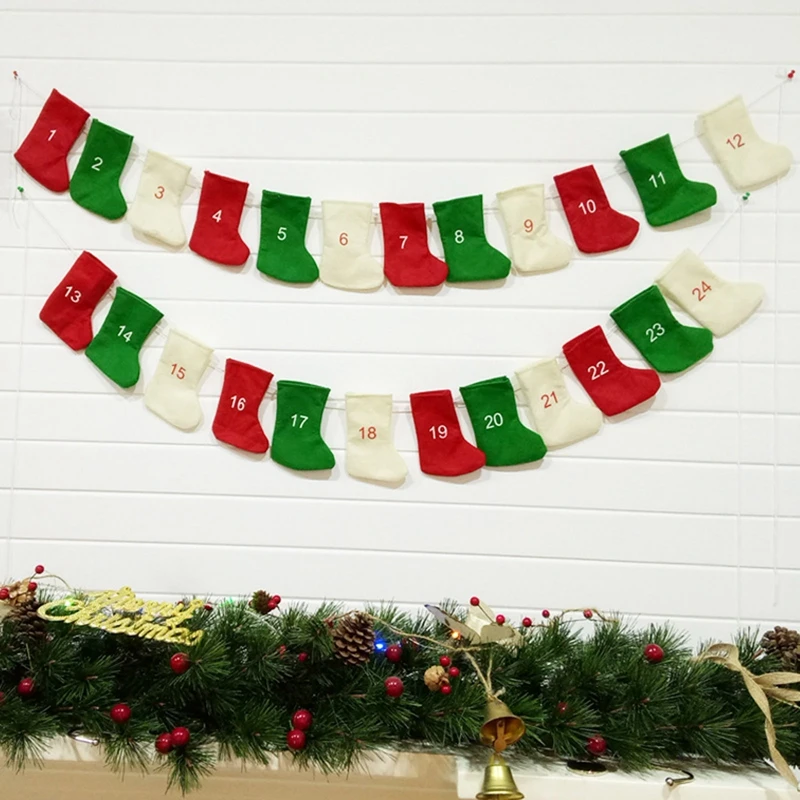 

Рождественские подвесные украшения, многоразовый календарь с обратным отсчетом на 24 дня, подвесные рождественские войлочные чулки для украшения дома на Рождество