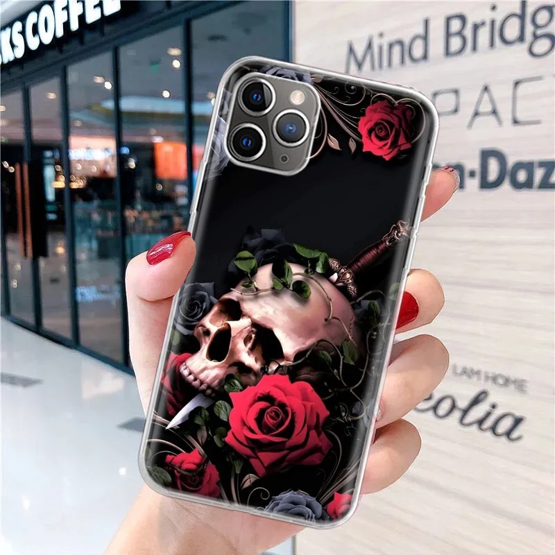 Мягкий чехол для телефона с изображением человеческого скелета красной розы iPhone