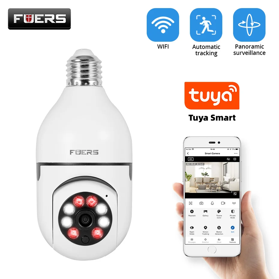 Fuers IP Camera 2MP E27 Bulb Full Color Wifi Indoor Mini Tuya Smart Home Surveillance Camera Security Baby Monitor Video Pet Cam