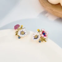 koudoun fashion metal enamel crystal flower earrings fashion retro elegant temperament daisy women party jewelry gifts 2022