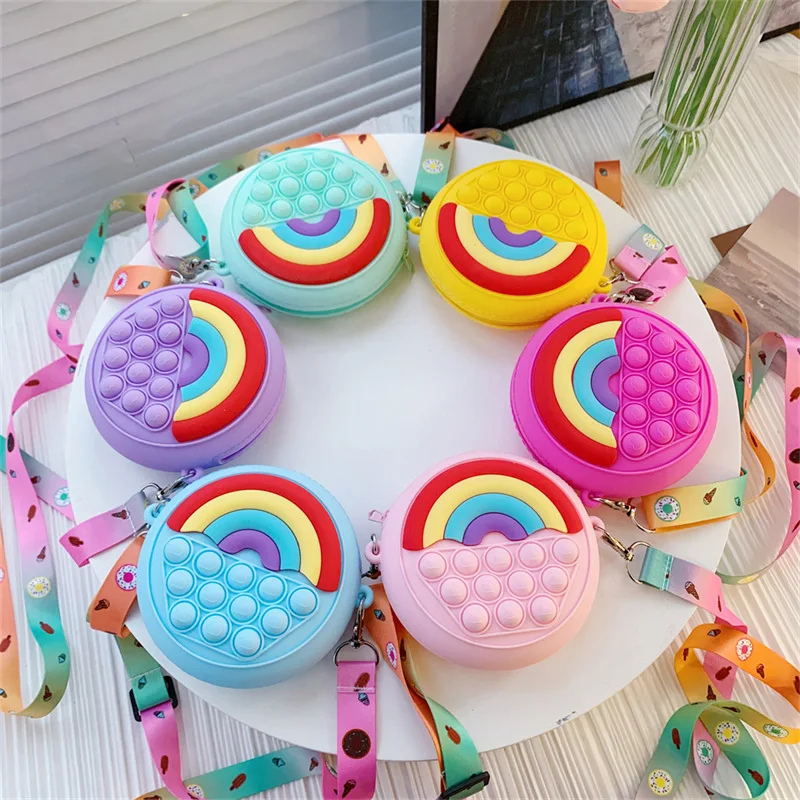 

Fashion Kawaii Rainbow Donuts Bags Anti-Stress Relieve Push Bubble Decompression Sensory Toys Soft Squishy Squeeze Toy for Kids