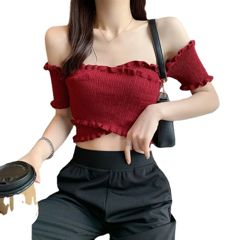 Лето 2023 новая короткая стильная маленькая рубашка с открытым животом и высокой