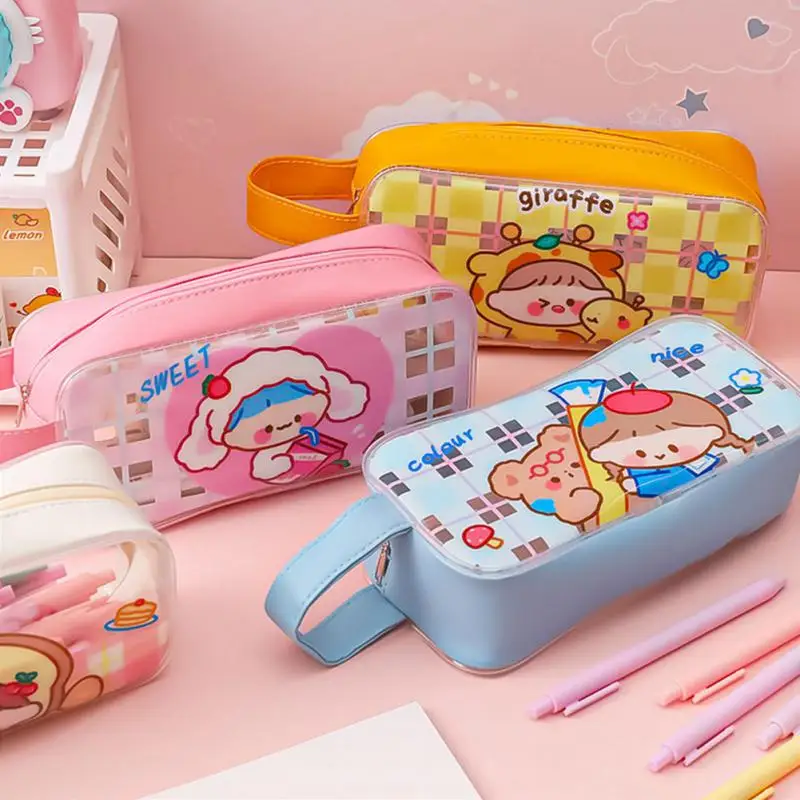 

Водонепроницаемая прозрачная сумка-карандаш из ПВХ для канцелярских принадлежностей, школьные Мультяшные сумки для карандашей, Настольны...
