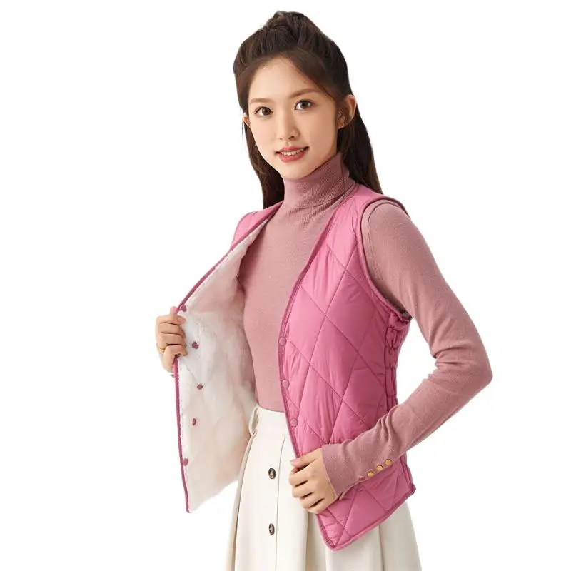 

New Autumn Winter Feminine Ultra Light Down Vests Collarless Selling Fresh Rhombic Lattice Simplicity Solid Waistcoats