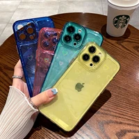 gradient laser heart love pattern clear phone case for iphone 11 12 13 pro max x xs max xr soft tpu shockproof cover