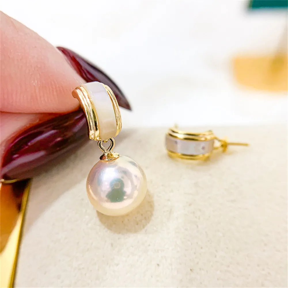 

DIY pearl accessories S925 sterling silver jewelry gold ear earrings with empty fit 8-12mm beads