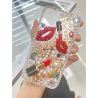 red lips luxury fashion diamonds case for iphone 13 pro max 13pro 13mini 12 pro max 11 pro max 7 8 plus black rhinestone cover