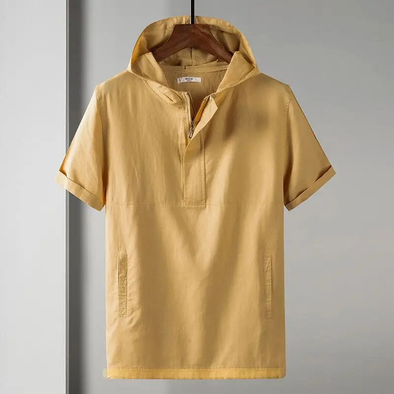 

2022 summer Hoodie short sleeve sweater men's literary leisure slim fitting Hoodie trend thin breathable T-shirt versatile