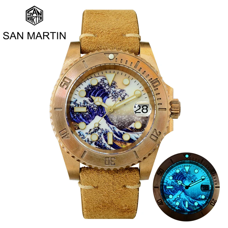 

San Martin Retro Men's Bronze Dive Watch Sapphire CuSn8 Kanagawa Dial Watch NH35A Automatic Movement Mechanical Watch 20ATM