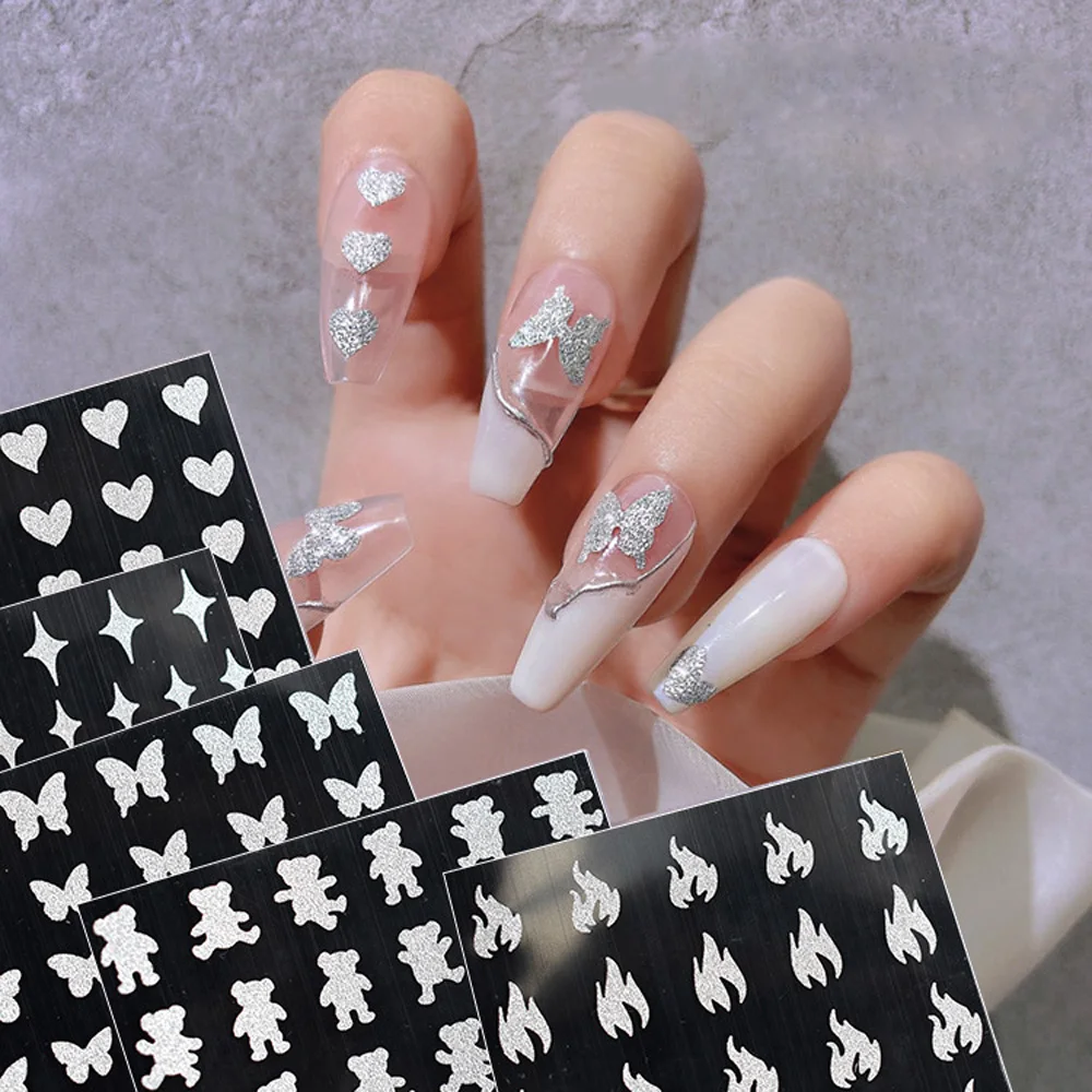 

1Pcs 3D Holographic Glitter Nail Art Sticker Super Shiny Disco Powder Self-adhesive Decal Kawaii Bear Manicure Slider Decoration