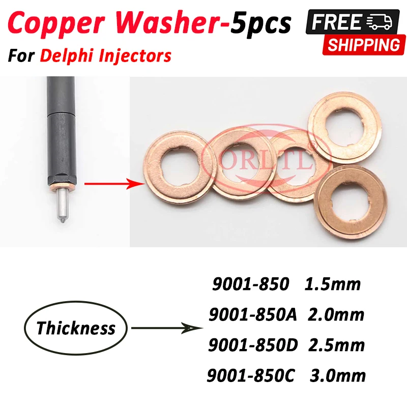 5 шт./лот, медная шайба дизельного инжектора 9001-850 9001-850B 9001-850E 9001-850A 9001-850D 9001-850F 9001-850C для Delphi SSANGYONG